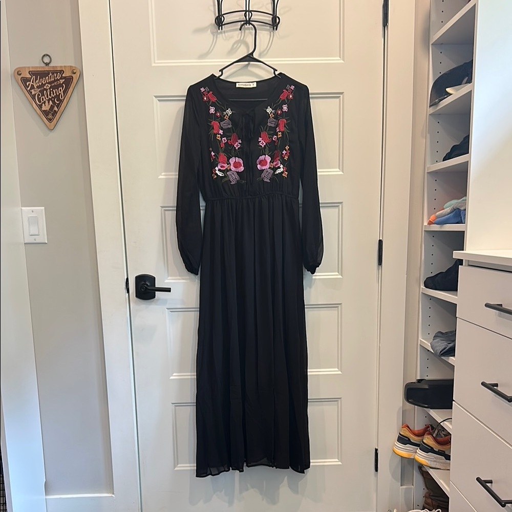 Black Floral Embroidered Maxi Dress